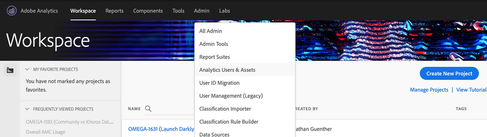 Go to "Analytics Users & Assets" from the "Admin" dropdown