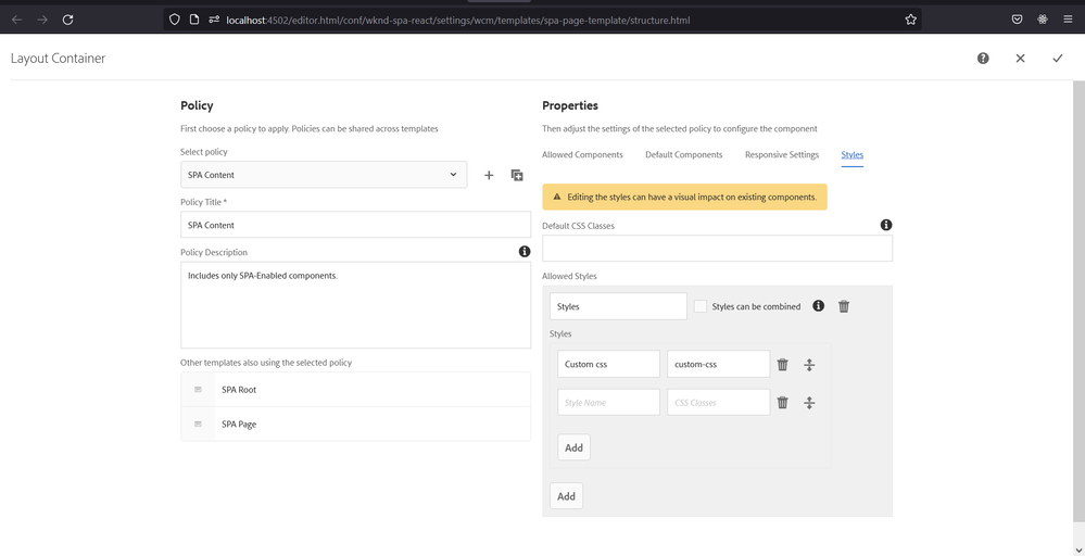 Adding the custom class in Template Policy