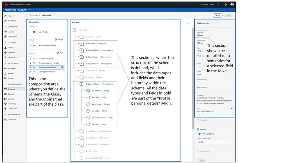 Figure 6: Example of a mixin (e.g. Personal profile details) that you could build within the Adobe Experience Platform’s schema composition UI