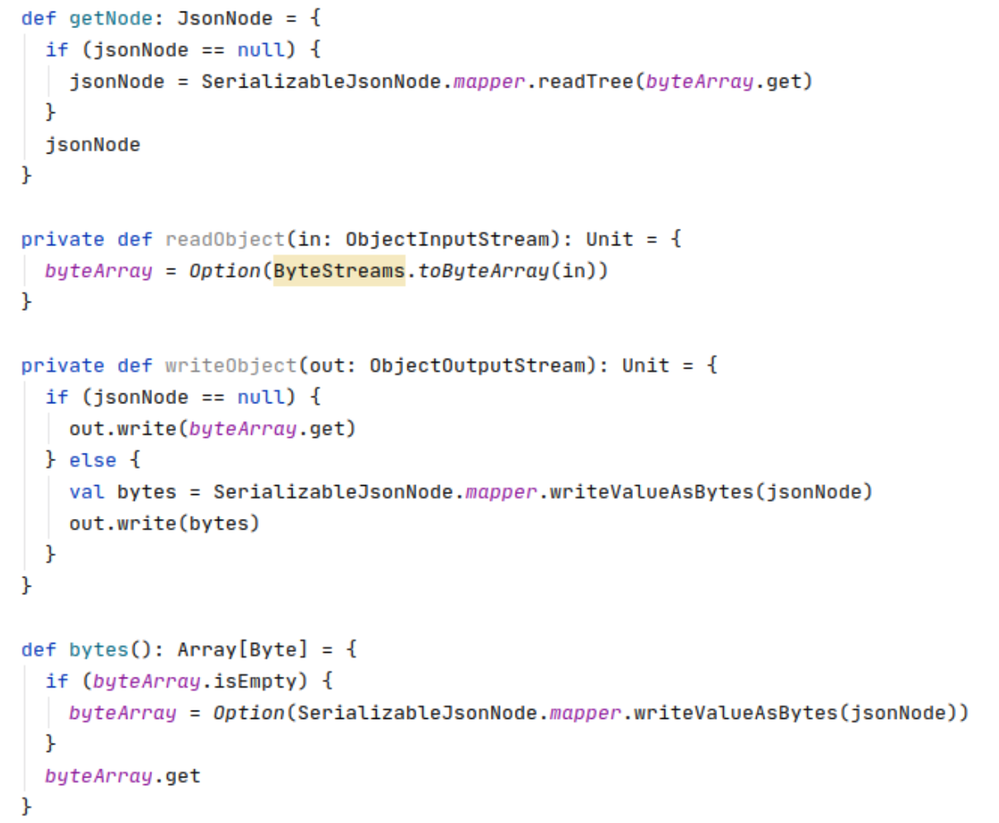 Figure 1: Example of asymmetric readObject/writeObject code structure.