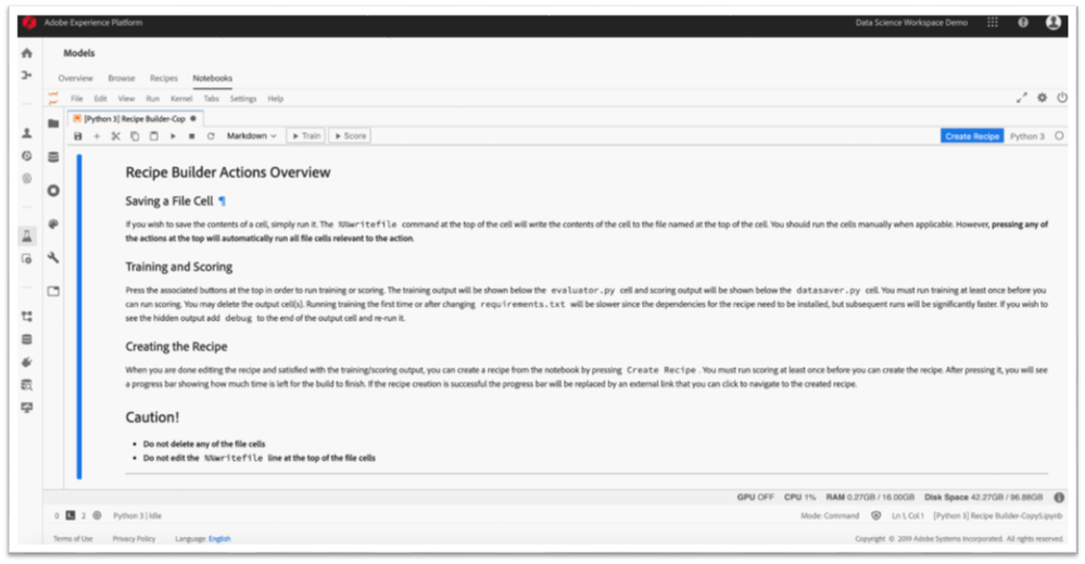 Figure 9: User interface for the one-click packaging extension within Adobe Data Science Workspace.