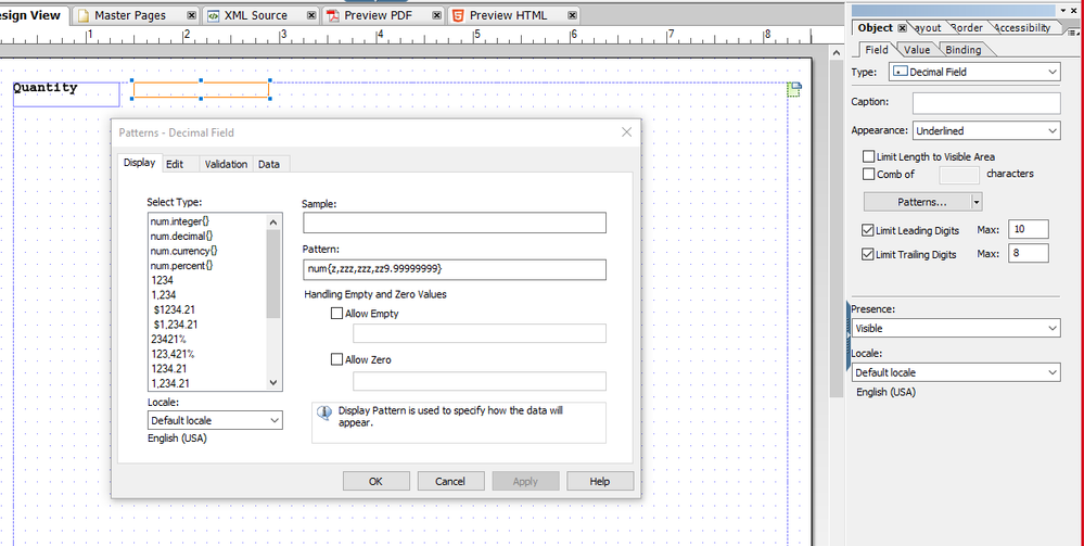 Field Pattern and settings