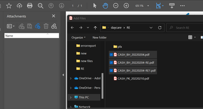 Click on Add atachment button in Acorbat DC and select multiple files