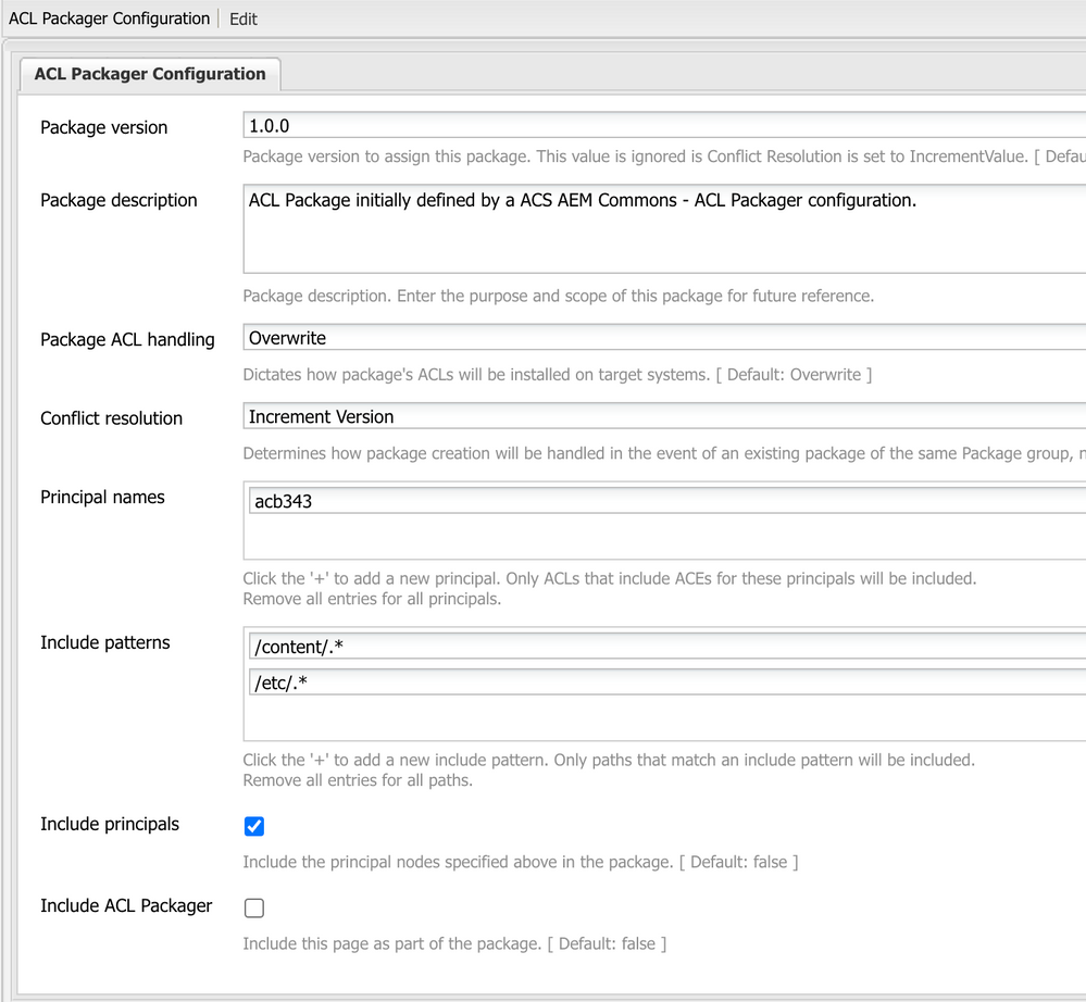 ACL package created via ACS-Commons