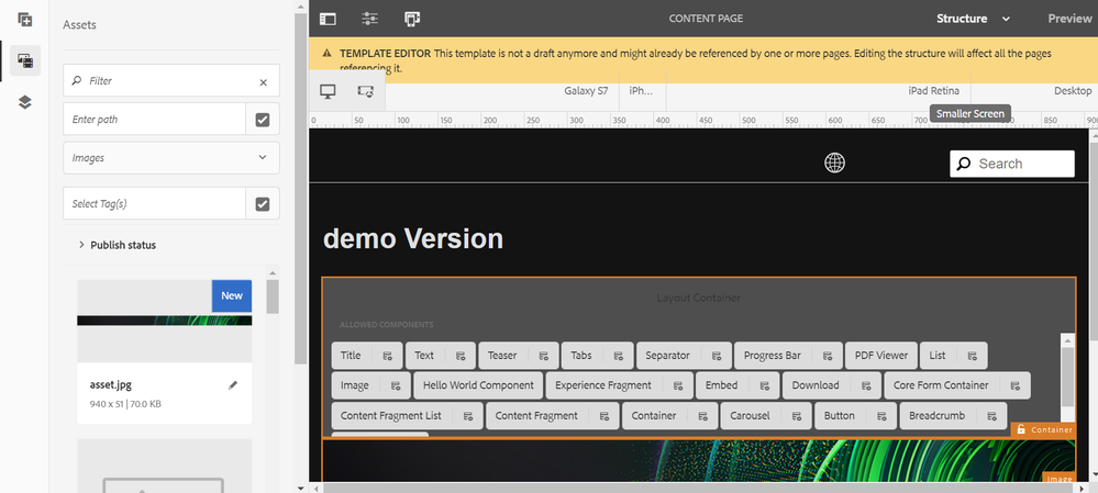 Template in Structure mode