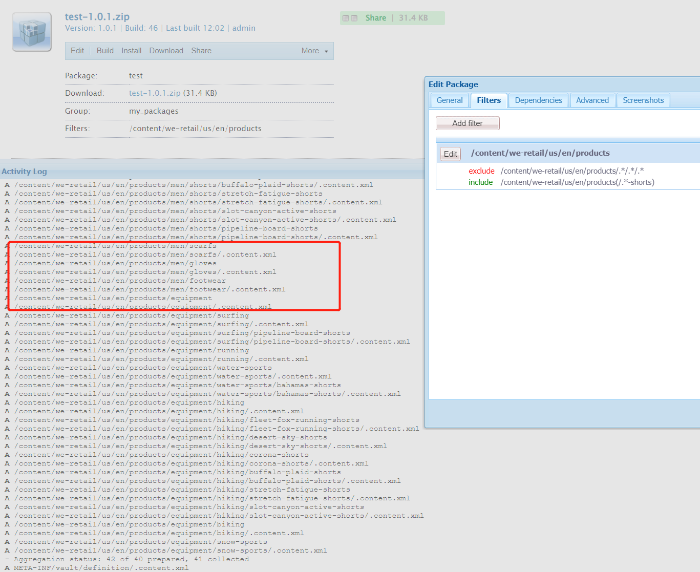 Solved AEM Package Filter Adobe Experience League Community 542157