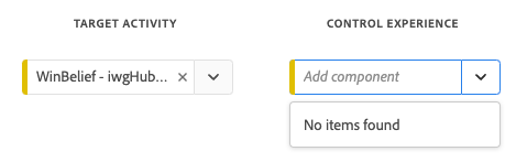 Analytics for Target: Control experience empty dropdown