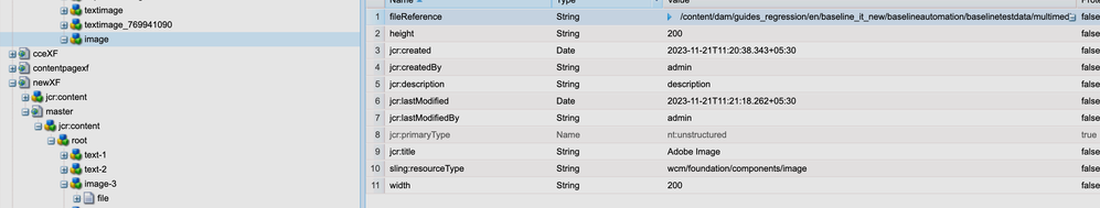 Image component jcr node used in an XF of resourceType "wcm/foundation/components/image"