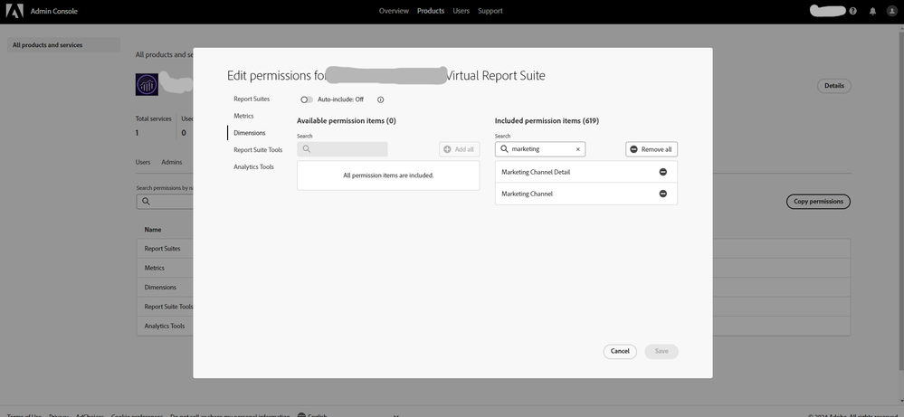 Admin view for VRS product profile