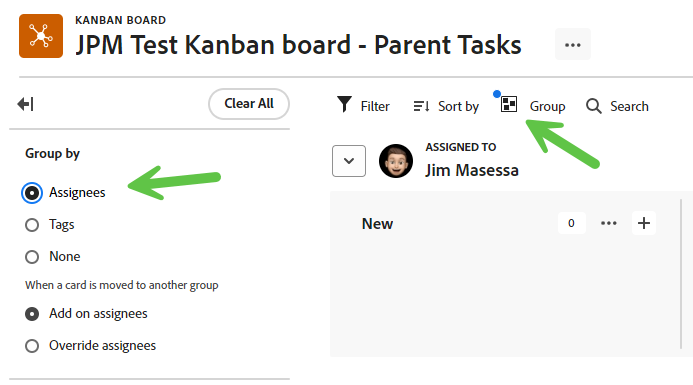 Kanban Board Group By Menu