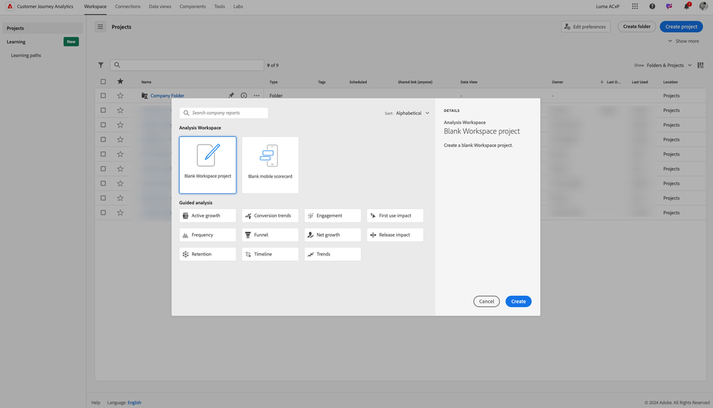 Figure 2: Analysis Workspace project creation workflow