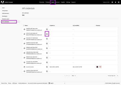 Admin Console > Users > API credentials